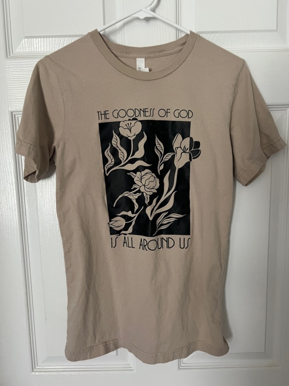 Bella Canvas Beige Graphic Tee with Black Floral Print